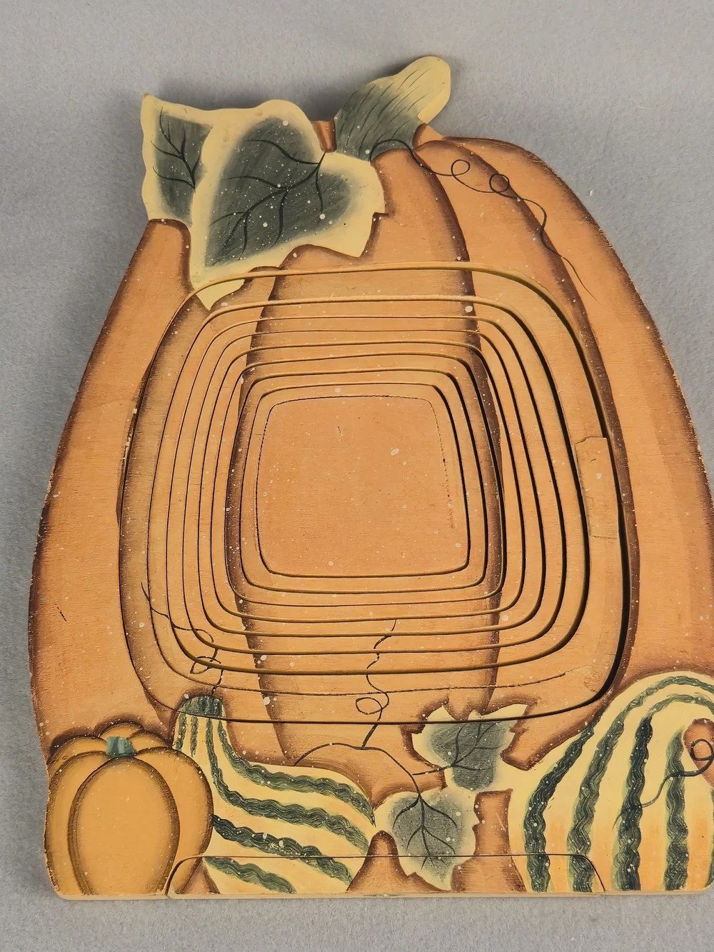 Vintage Collapsible Wooden Pumpkin Basket Trivet Fall Harvest Decor